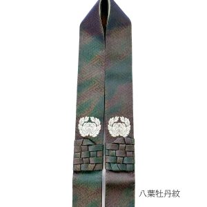 紺地 二色（金茶/萌黄）モヤサヤ型地紋 略畳袈裟