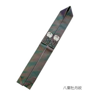 紺地 二色（金茶/萌黄）モヤサヤ型地紋 略畳袈裟